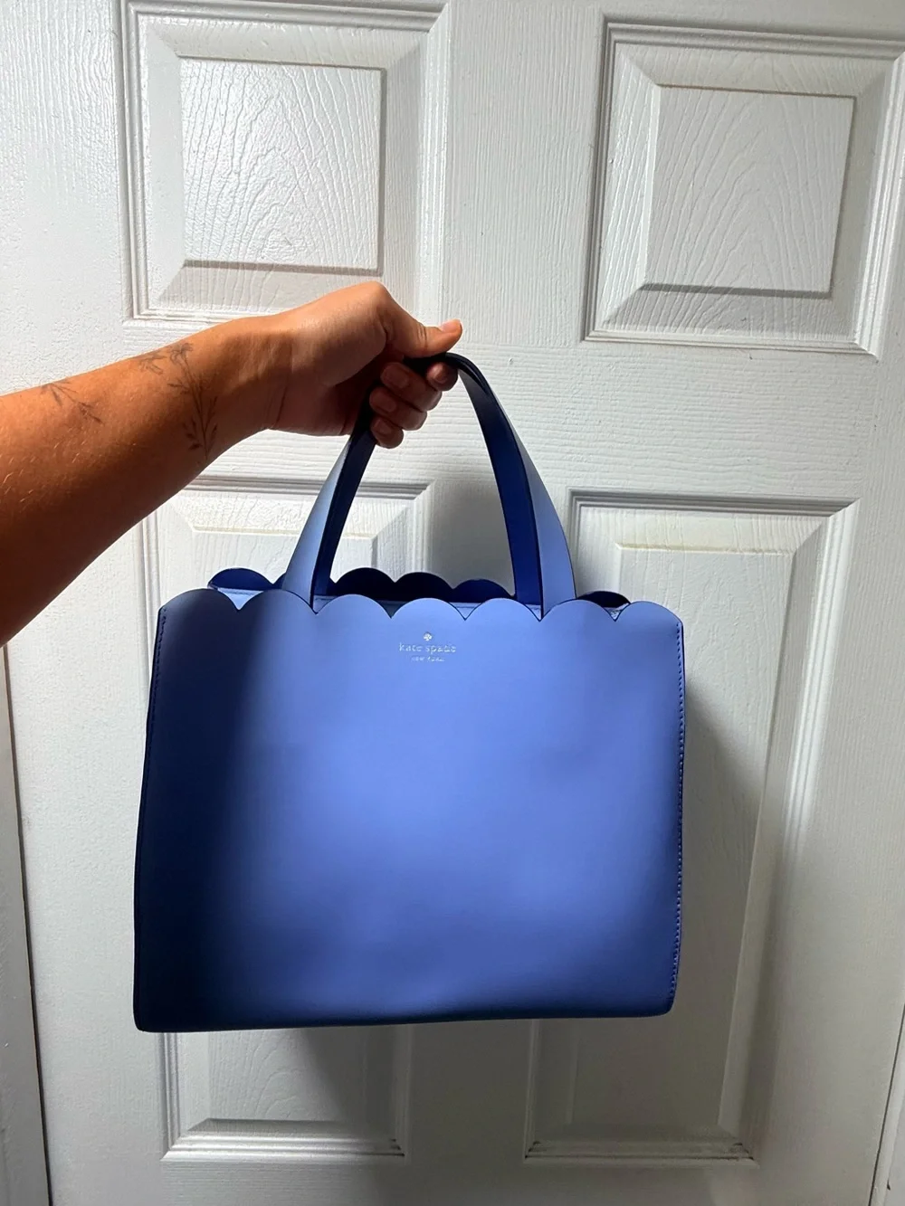 kate spade Scallop-Edge Leather Tote in Light Blue